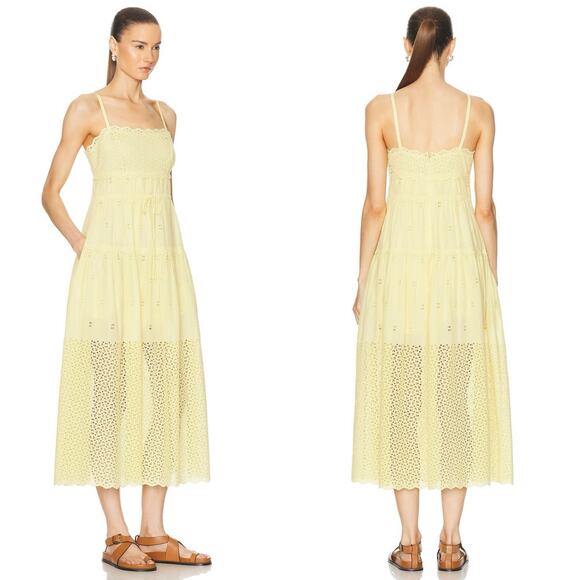 NWT Ulla Johnson Isadore Midi Dress Yellow Eyelet Preppy Beach Party Size 2 - Picture 12 of 16